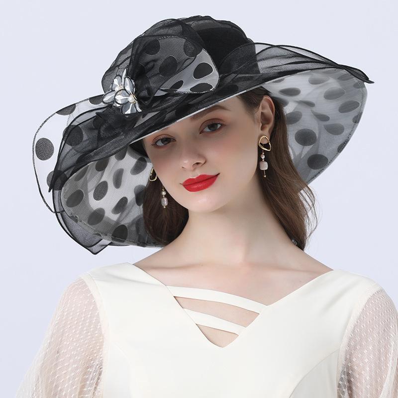 European and American style polka dot big eaves hat sun hat summer ladies elegant fashion hat foldable sun hat seaside beach hat