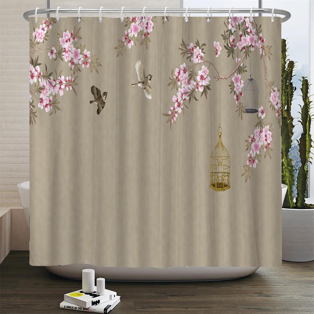 

Китайские птицы градиентные шторки для душа для ванной комнаты пейзаж растения зеленый водонепроницаемая ткань полиэстер декор для ванной 180 x 180 см W90xH180cm