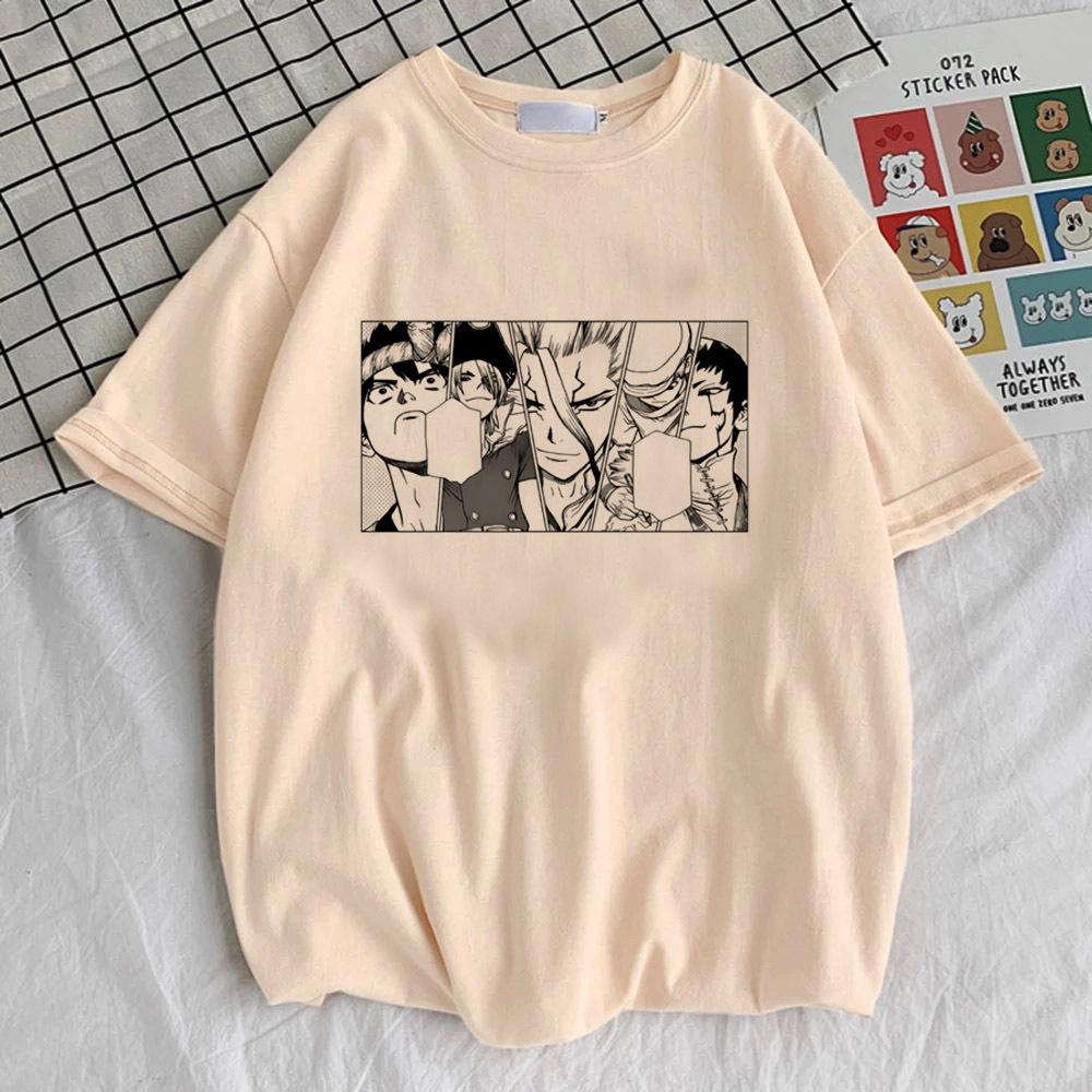 Dr Stone Top Tees Teen 2000s Trendy Aesthetic Colorful Anime Women Shirt Pastel Vintage Grunge Psychedelic Classic Harajuku