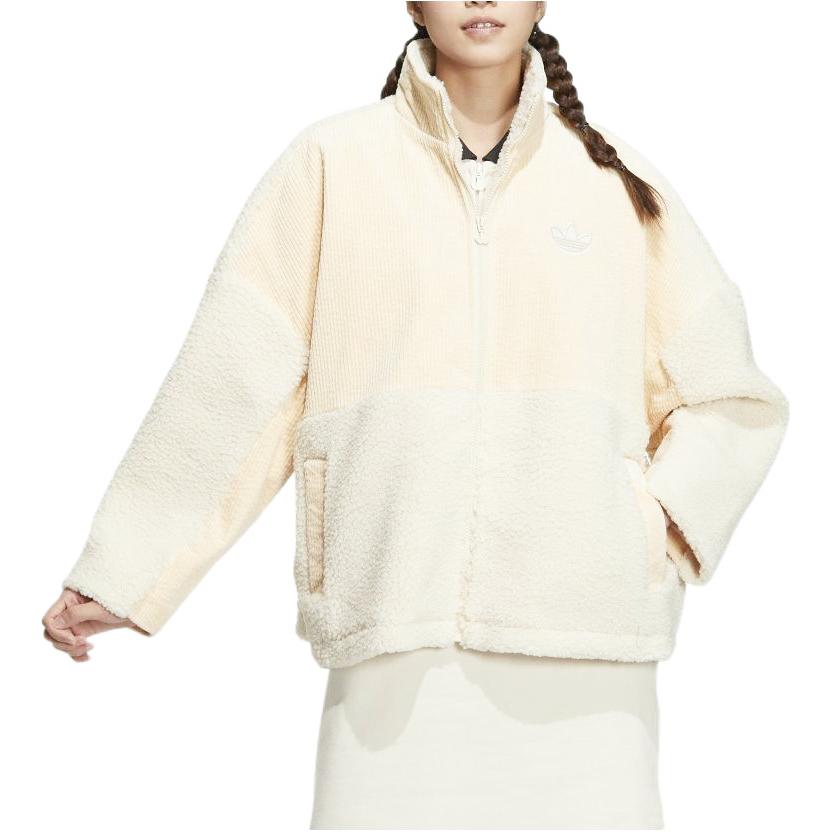 Adidas Originals Trefoil Colorblock Logo Embroidery Zip-Up Stand Collar Jacket Women Outerwear White HY4255