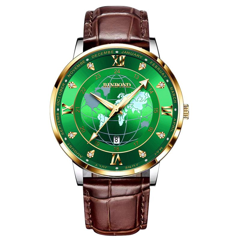 2025 new ultra-thin watch men's waterproof leather belt globe trend calendar men's watch