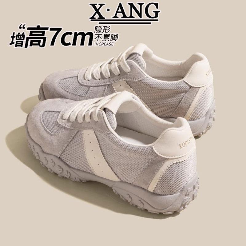 Small inner height increase women's shoes mesh breathable leather summer new thick-soled casual sports shoes