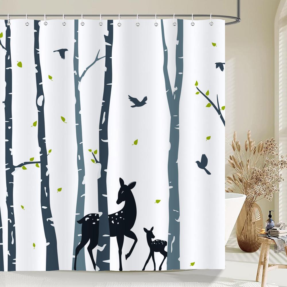 1PC Modern Minimalist leaf Pattern Shower Curtain with Hooks - Design Chic Green leaves Plants Bathroom Curtain Decorationks
