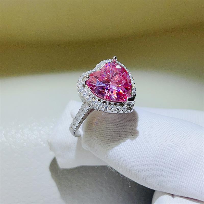 5 Carat Pink Heart Moissanite Ring - Elegant Fancy Pink Diamond, Popular European & American Fashion Series
