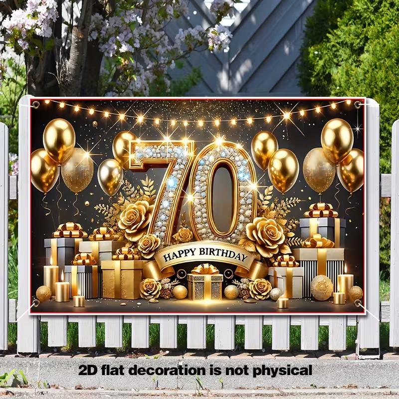 2D Schwarz Gold Alles Gute zum 70. Geburtstag Kulisse Glitzer Diamant Zahl 70 Party Dekoration Banner