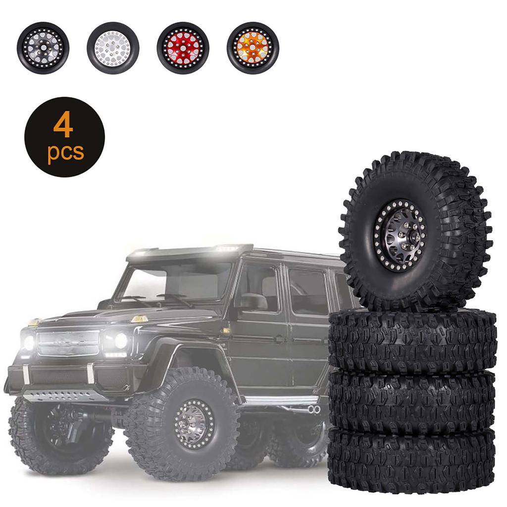 4PCS 1.9in Crawler RC Rubber Tires with Metal Rim for 1/10 RC Rock Crawler Traxxas Trx-4 Trx-6