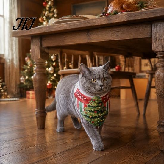 Breathable Pet Neckerchief Christmas Dog Bandana, Triangular Scarf, Snowman Tree Patterns, Bandana Adjustable Bib for Cats, Small Medium Dogs Washable