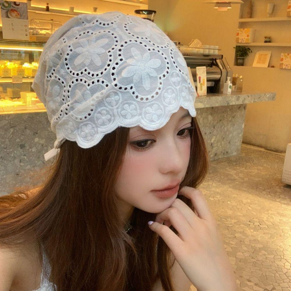 Y2k Embroidered Lace Hat Breathable Skullcap Sweet Beanies Hat  Outdoor