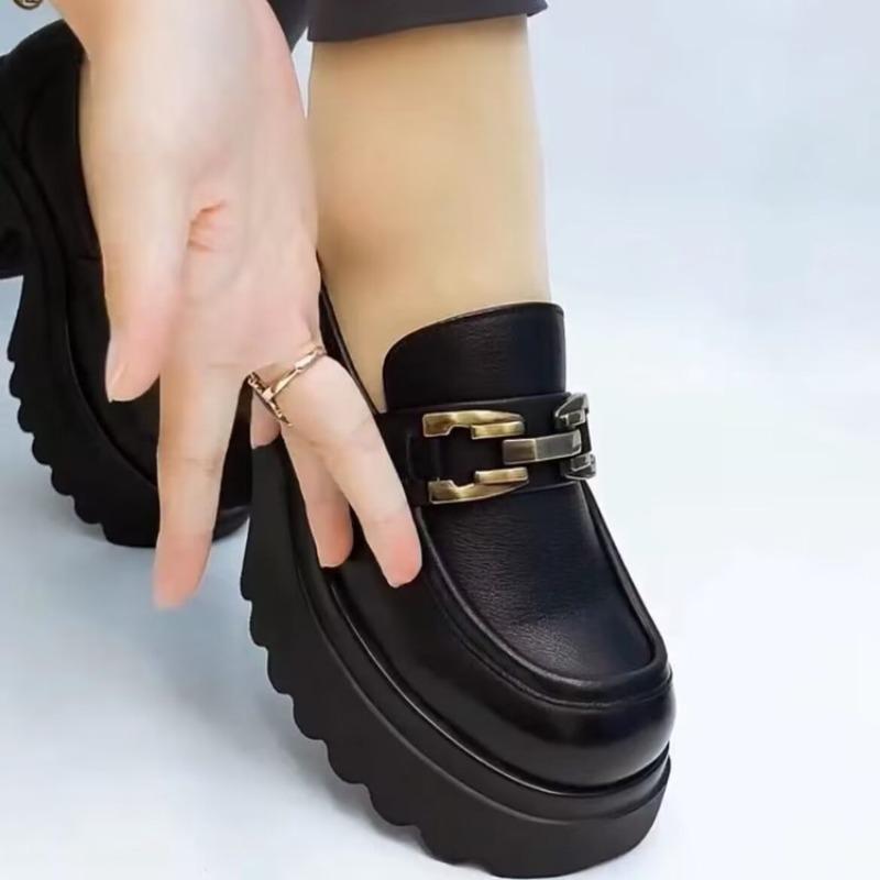 Soft leather versatile small leather shoes platform heightening new autumn lazy one-pedal single shoes