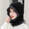 Winter cold weather gear: neck warmer, muffler, fur hat, knit hooded neck warmer