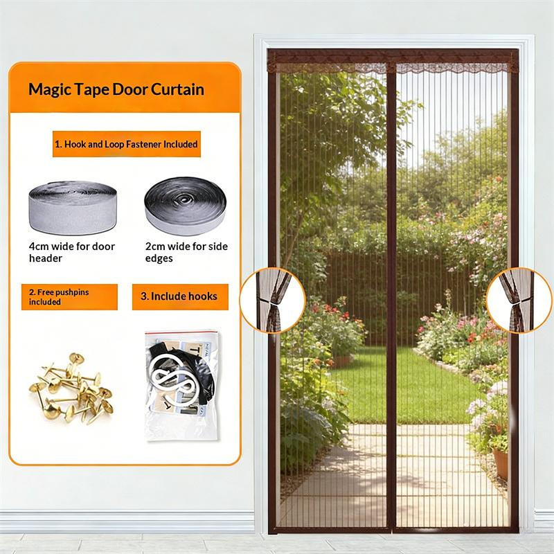 Summer Magnetic Door Curtain - Mosquito Resistant, Soft Yarn Mesh, Multiple Sizes, Easy Install for Home