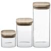 Set of 3 Glass and Wood Storage Jars Airtight Lid Stackable Atmosphera - -