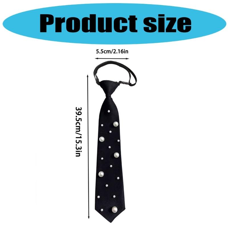 Stylová předvázaná kravata zdobená perlami pro ženy polyesterová tkanina není potřeba vázat formální nebo neformální nošení