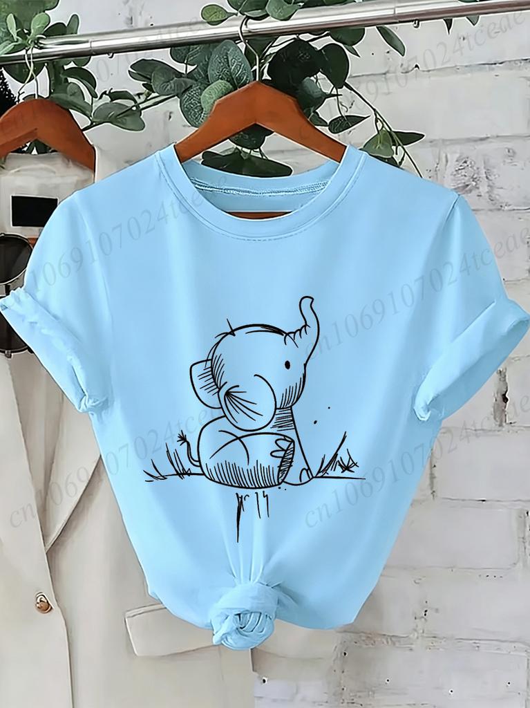 Elephant Graphic Women's T-shirt Unisex O Neck Short Sleeve Printed Tee Wild Animal Streetwear Casual Loose Daily Fashion Tops