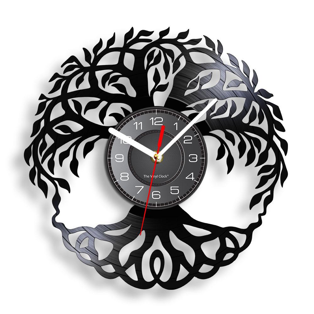 Tree of Life Retro Vinyl Record Wall Clock Living Room Kitchen Family Tree Retro Vinyl Longplay Wall Art Home Decor Wall Clock