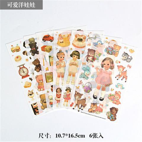 6PCS/set DIY Kawaii Cute Drawing Market Planner Book Diary Decorate Stationery Stickers PVC Transparent Scrapbooking