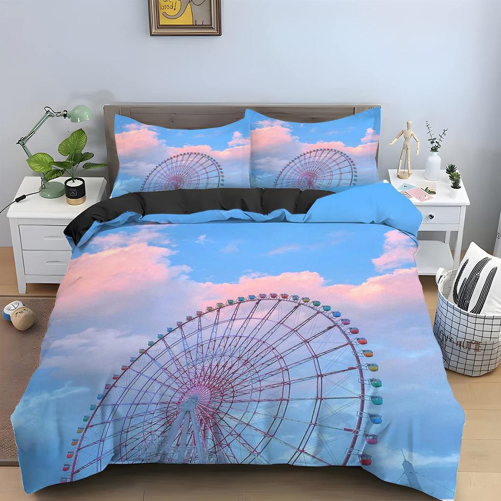 Ferris Wheel Duvet Cover Set For Kids Teens Boys Girls Lightweight Bedspread Cover Bedroom Decor Holiday Enjoy Theme Bedding Set