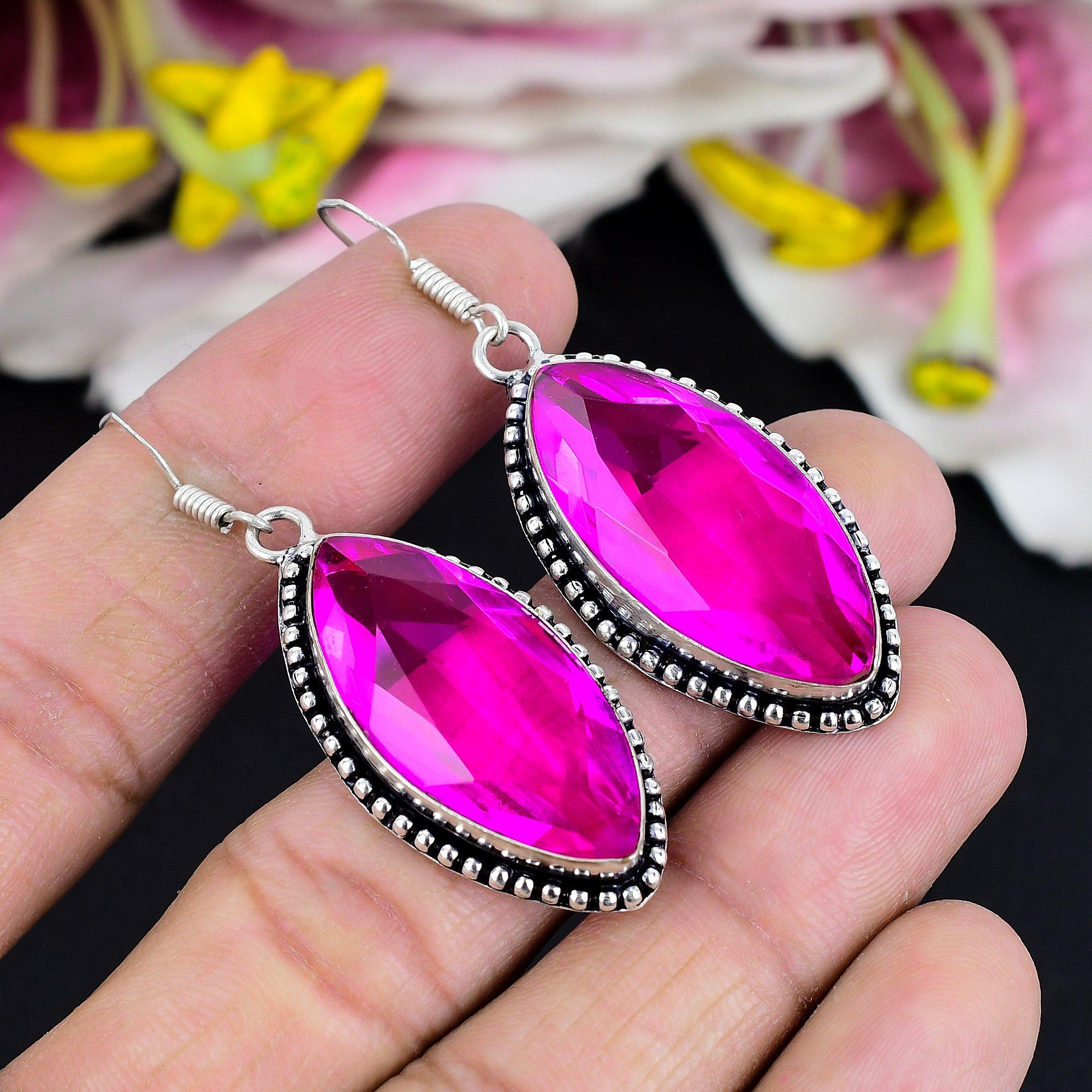 

Pink Rubillite Gemstone Handmade 925 Sterling Silver Jewelry Earring 2.25 KG-1766