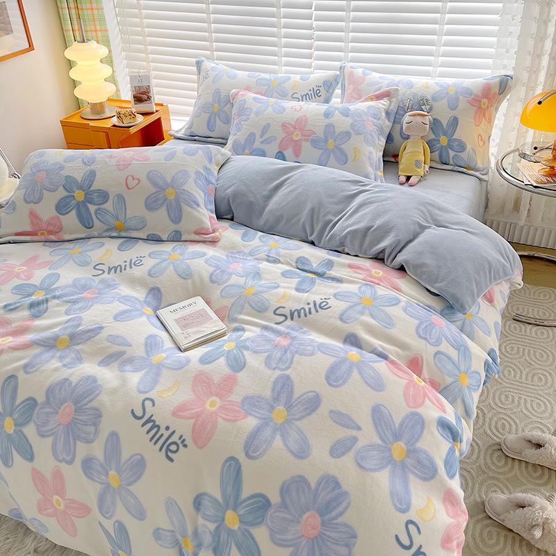 

Комплект простыней из молочного бархата, четыре части, утолщенная зимняя фланелевая простыня, пододеяльник, двухсторонние бархатные простыни, одеяла, постельное белье 1.2m bed-3pcs