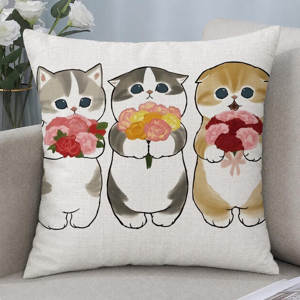Character Mofusand Cushion Cover Cushion Covers Natural Linen Breathable Sofa Bedroom Decor Pillowcase