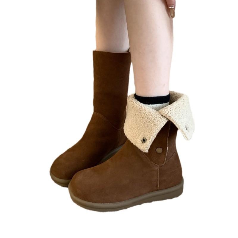 Soft leather platform version~ retro short Martin boots for women in autumn and winter, matte button stacking boots with skirt boots