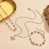 Fashion Colorful Zircon Starfish Pendant Necklace Bracelet for Women Luxury Gold Color Crystal Temperament Choker Zircon Gifts