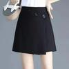 Women's High-Waisted Black Suit Shorts - Korean Style, Slim, Wide-Leg Skirt-Pants for Spring/Summer