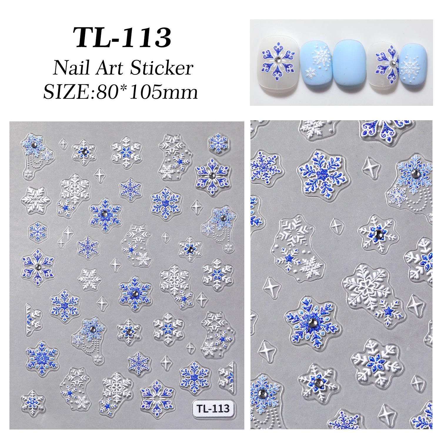 

Crystal Diamond 5D Embossed Ice Blue Snowflake Nail Art Stickers - Winter DIY Ornaments