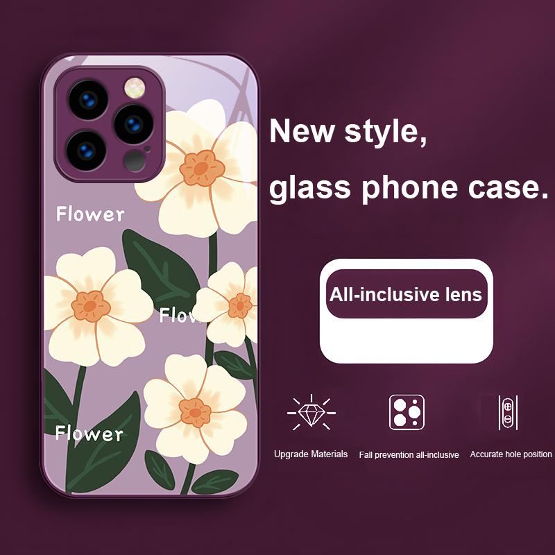 Spring Broken Flowers For IPhone 16 Pro Max 15 P Lus 14 Pro 13 12 Mini 11 P Ro Max X XS 7 8 Plus 2022 Tempered Glass Phone Case