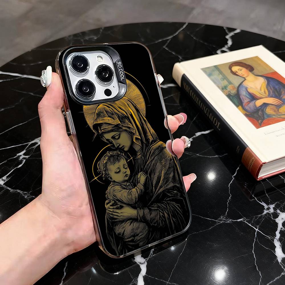 

Virgen Mary Slim Black Phone Case For iPhone 17,16,15,14,13,12,11 Plus,Pro Max,XS,Colorful Silver Phone case Funda Cover iPhone14ProMax
