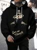 Men'S Casual Sports Fashion Trendy Fitness Outdoor Home Hooded Sweatshirt, Sweatshirt, Pray to GOD Pattern 3D Printing, Regular Fit, Elastic, with