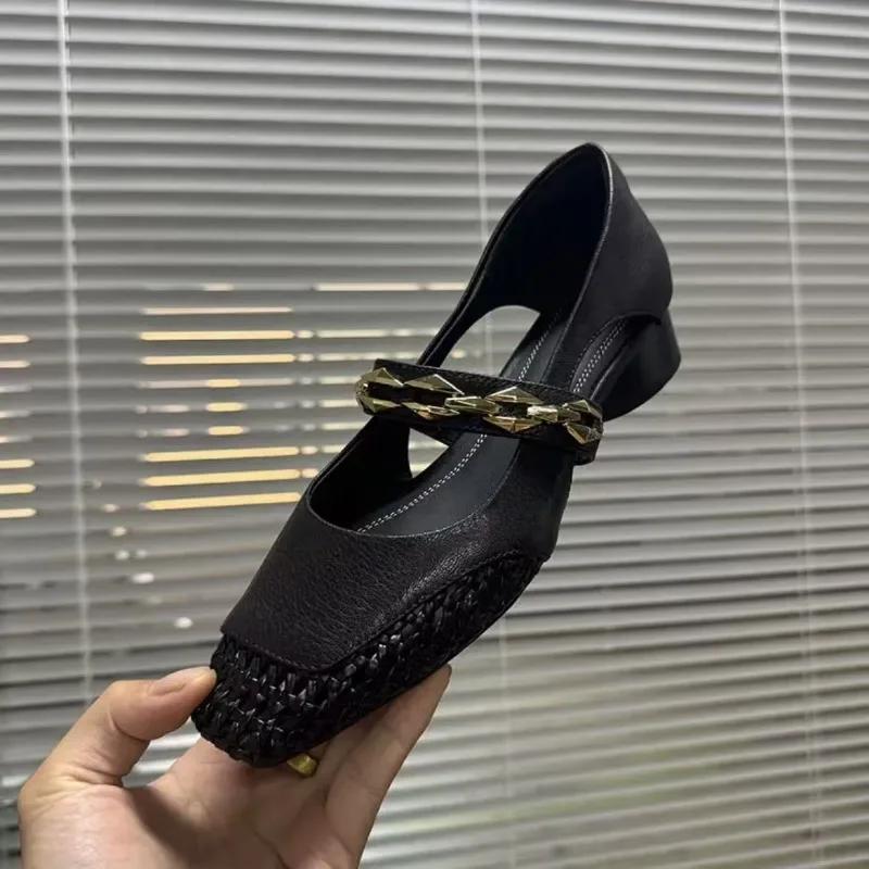 Women's Single Shoes With Heels Square Toe Shallow Mouth Round Heel Shoes Women Dress Career Concise Classic Zapatillas De Mujer