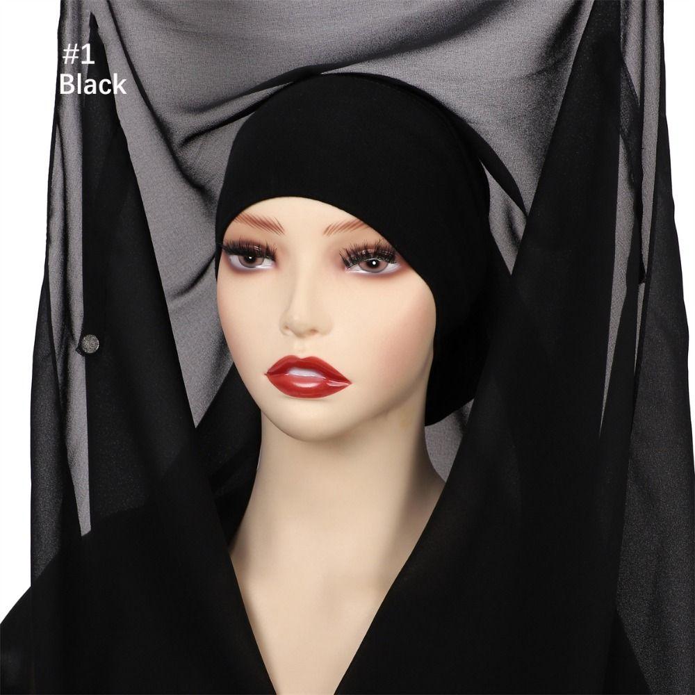 Solid Color Muslim Long Headscarf Bulit-In Magnets Islamic Head Wrap  Muslim