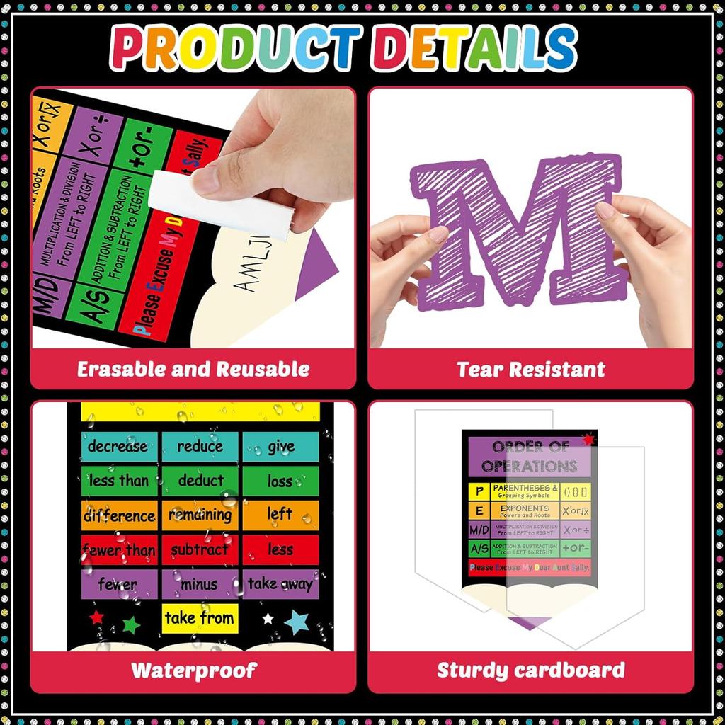 CHUNNIN 24Pcs Chalkboard Brights Math Posters Math Keywords Classroom Decors Maths Symbol Bulletin Board Maths Classroom Must Haves for Elementary