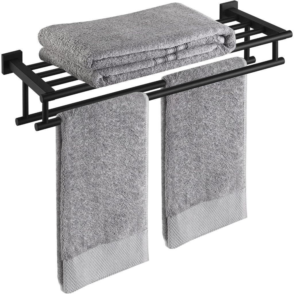 SUS 304 Stainless Steel Towel Rack Practical Double Bars Towel Shelf Household Bathroom Wall Mount Holder