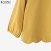 ZANZEA Womens Casual Round Neck 3/4 Sleeve Solid Color Loose Blouse