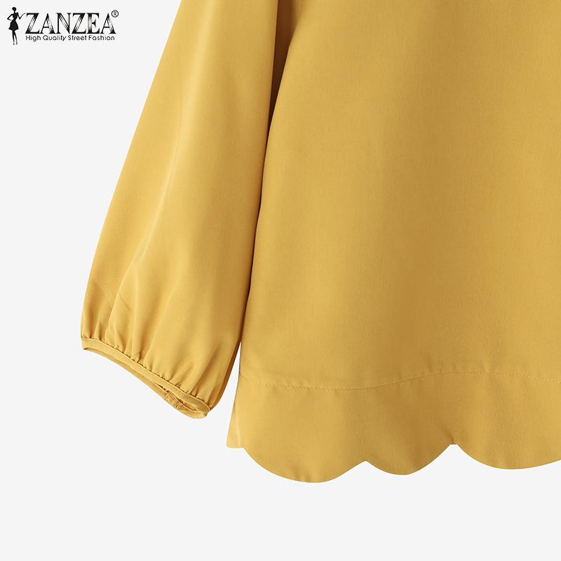 ZANZEA Womens Casual Round Neck 3/4 Sleeve Solid Color Loose Blouse