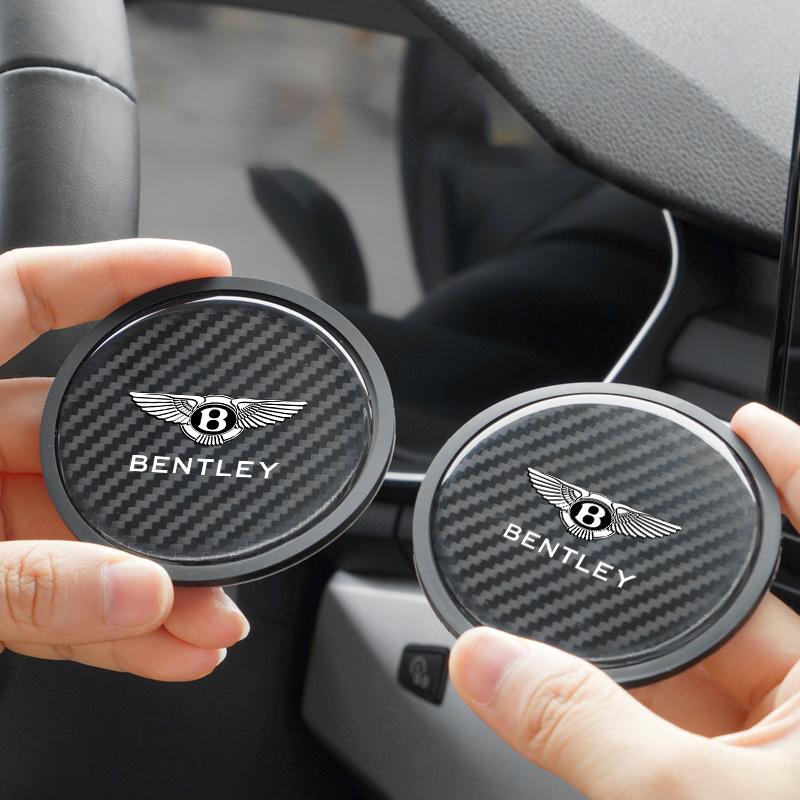 

Carbon Fiber Silicone Car Water Cup Pad Coaster Drinks Mats For Bentley Flying Spur Continental GT Bentayga Mulsanne Accessories