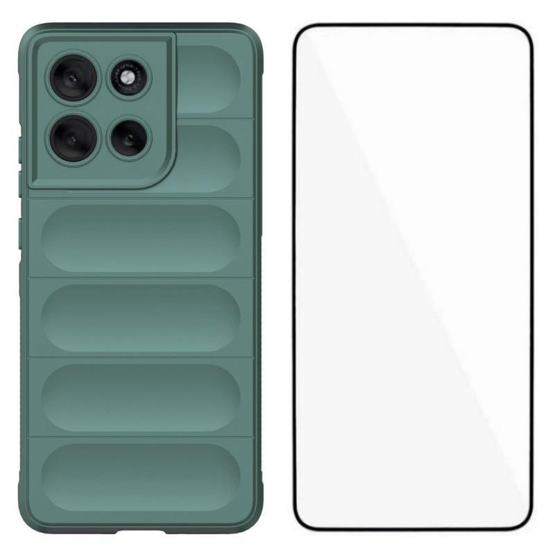 

For Motorola Moto G86 5G TPU Case WANLONFENG HD Series Anti Slip Phone Cover with Tempered Glass Army Green