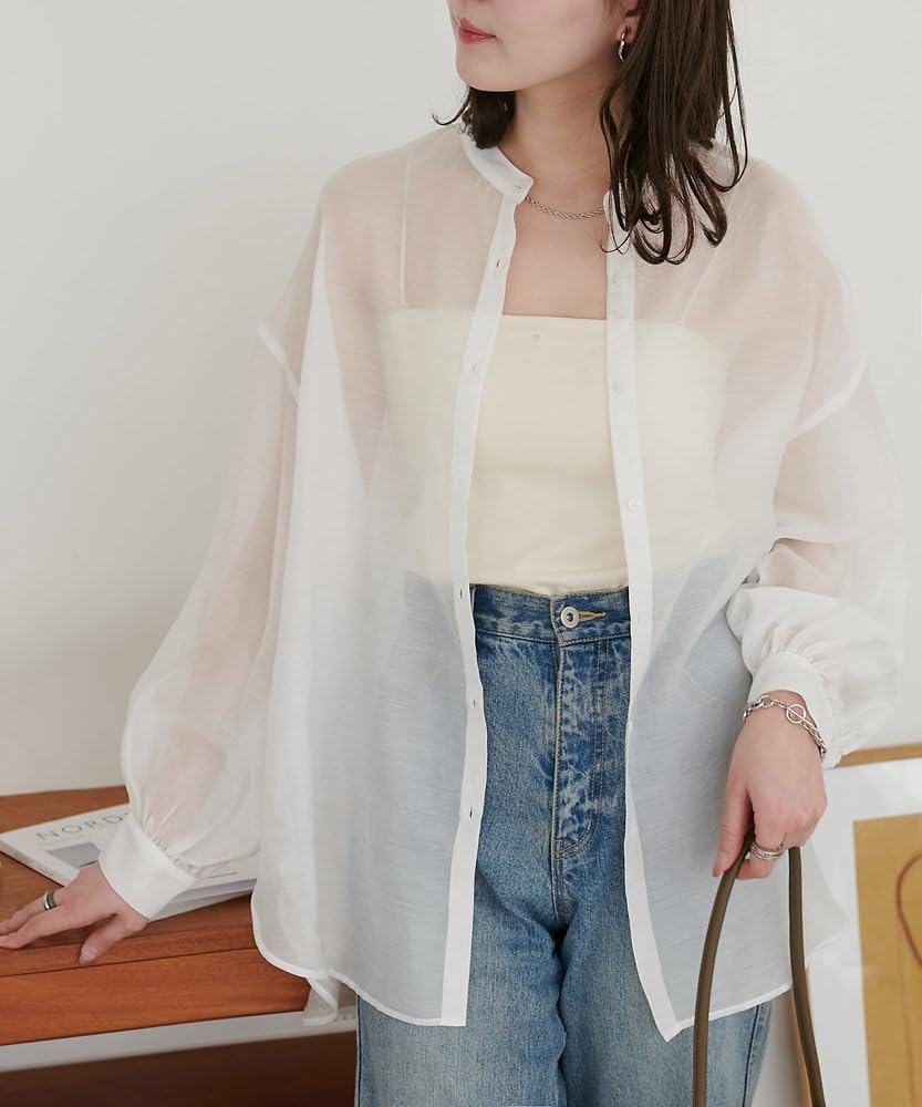 Sheer Band Collar Shirt Colors DCZ1041204A0001 Free Size Violet [Discoat] [Discoat] [Revival] (Web-Exclusive Available)