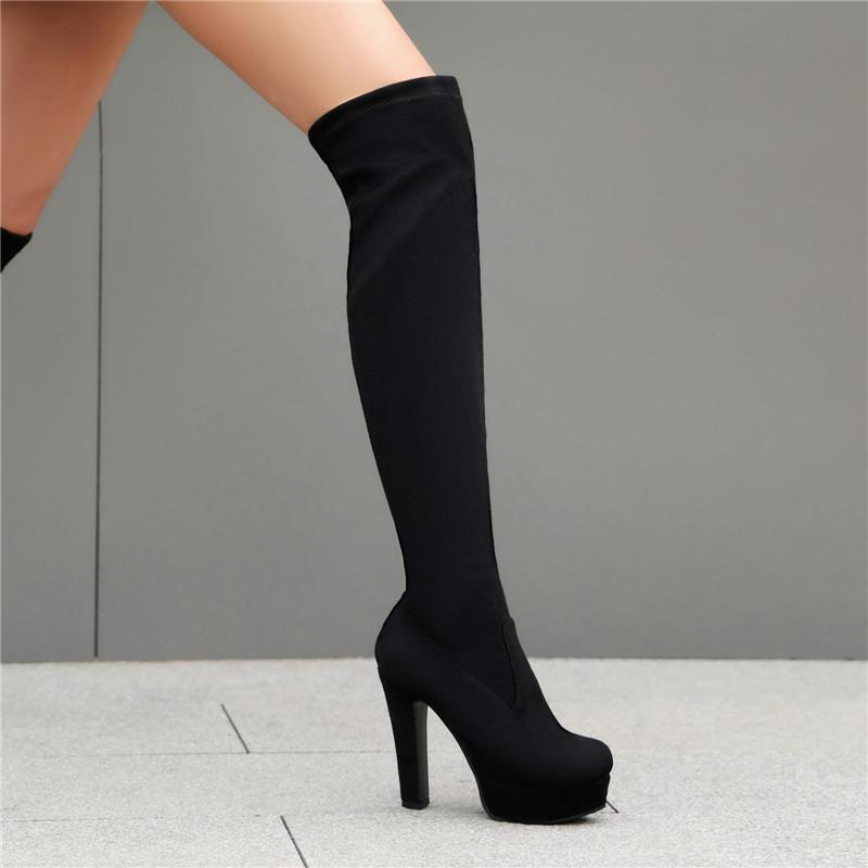 Women's high-heeled boots, sexy European and American style autumn and winter new waterproof table, fine-heeled large-size knee boots