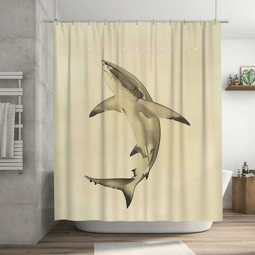Luxurious Bathroom Decorshark-Themed Shower Curtain Set With Metal Rods For Home Decoration Modern Waterfall Design In Beige Per