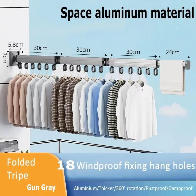 BEISHI Einziehbarer Wäscheständer Zusammenklappbarer Kleiderbügel Aluminium Wandmontage Platzsparend für Innenräume Haushaltsgebrauch Wäschetrockner