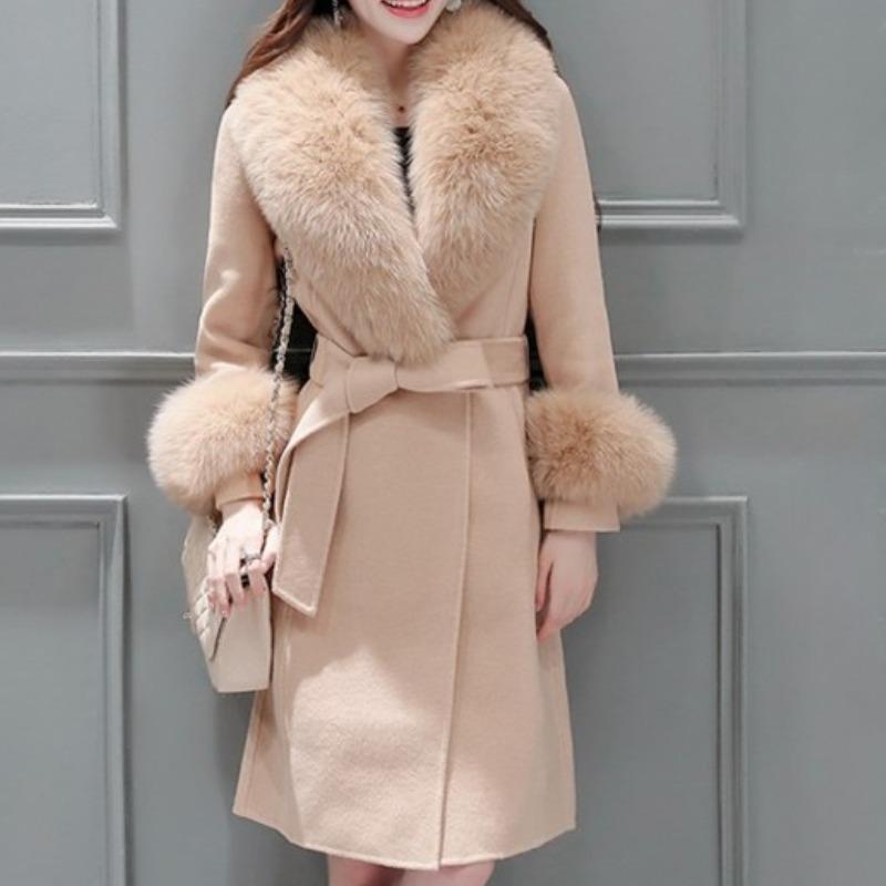 Vlněný kabát zimní kabát ženy Korejská verze samokultivace bundy s velkým kožešinovým límcem Wool-Coat Jacket Parka