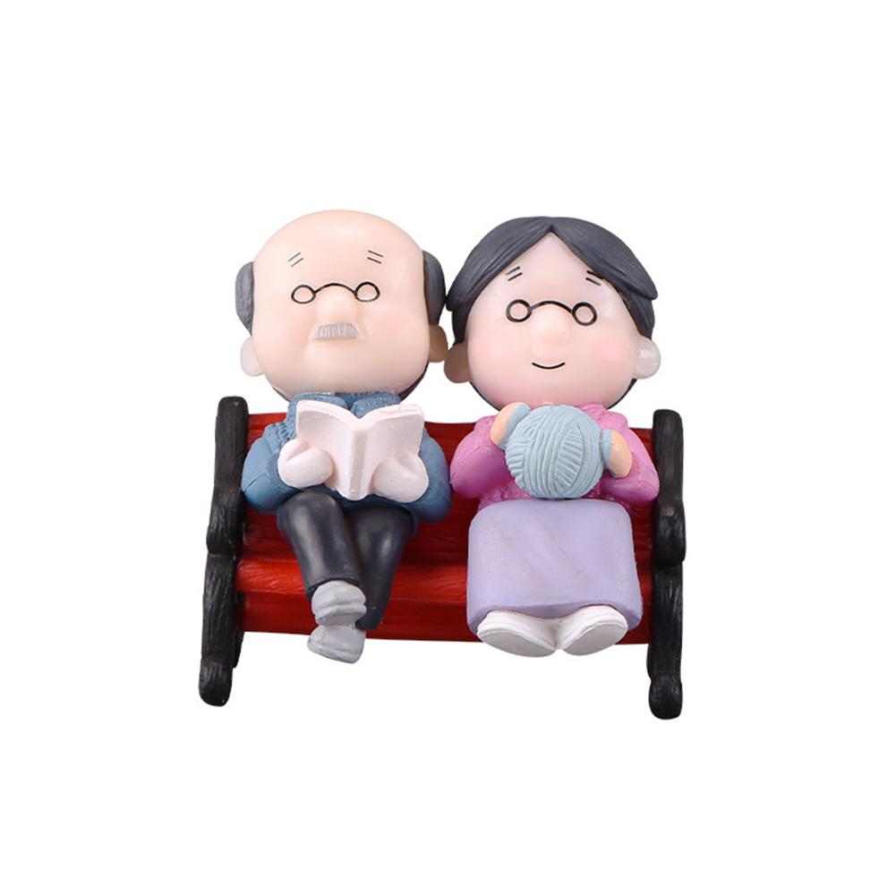 Zestaw domowy Mini ławka w parku Dziadek Babcia Model Miniaturowy krajobraz Ogród Decor Ornament