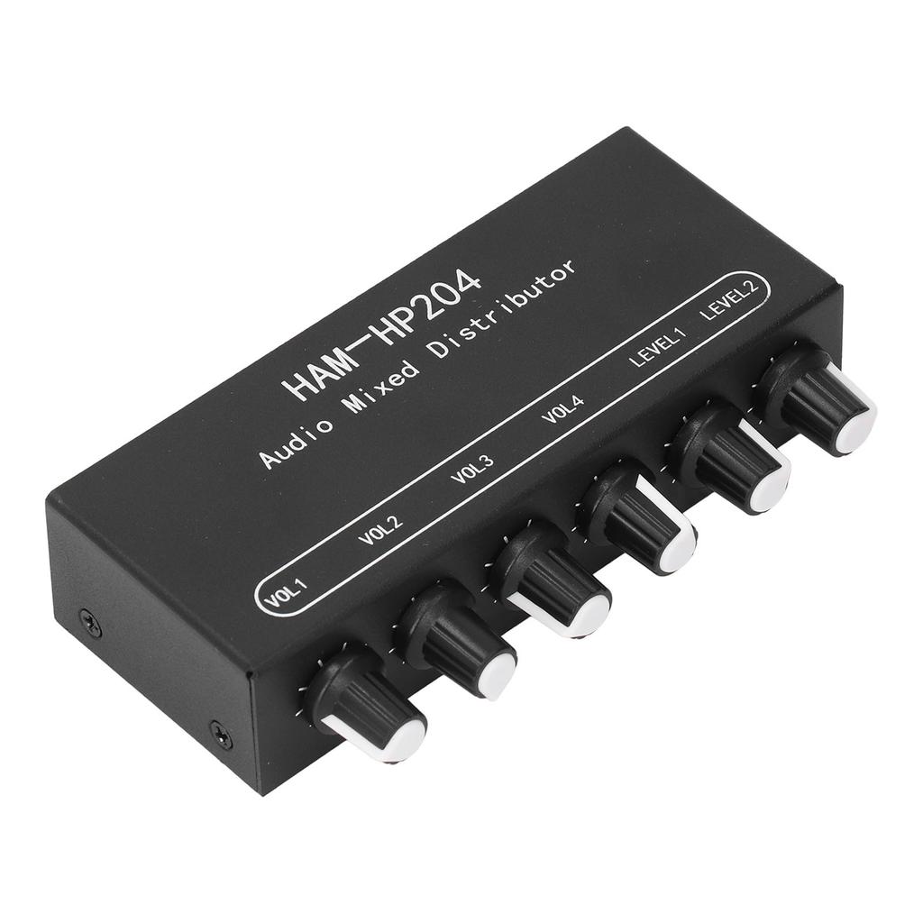 Stereo Mixer Distributor 2 In 4 Out Independent Control 5x Amplification for PC Mic Guitar Keyboard DC 5V To 19V