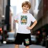 Boys 2 Piece Cartoon Smiley Face Printed Outfit, Short Sleeve T-Shirt and Shorts Set for Kids Age 5-14, Black and White Sporty Casual Summer Clothes