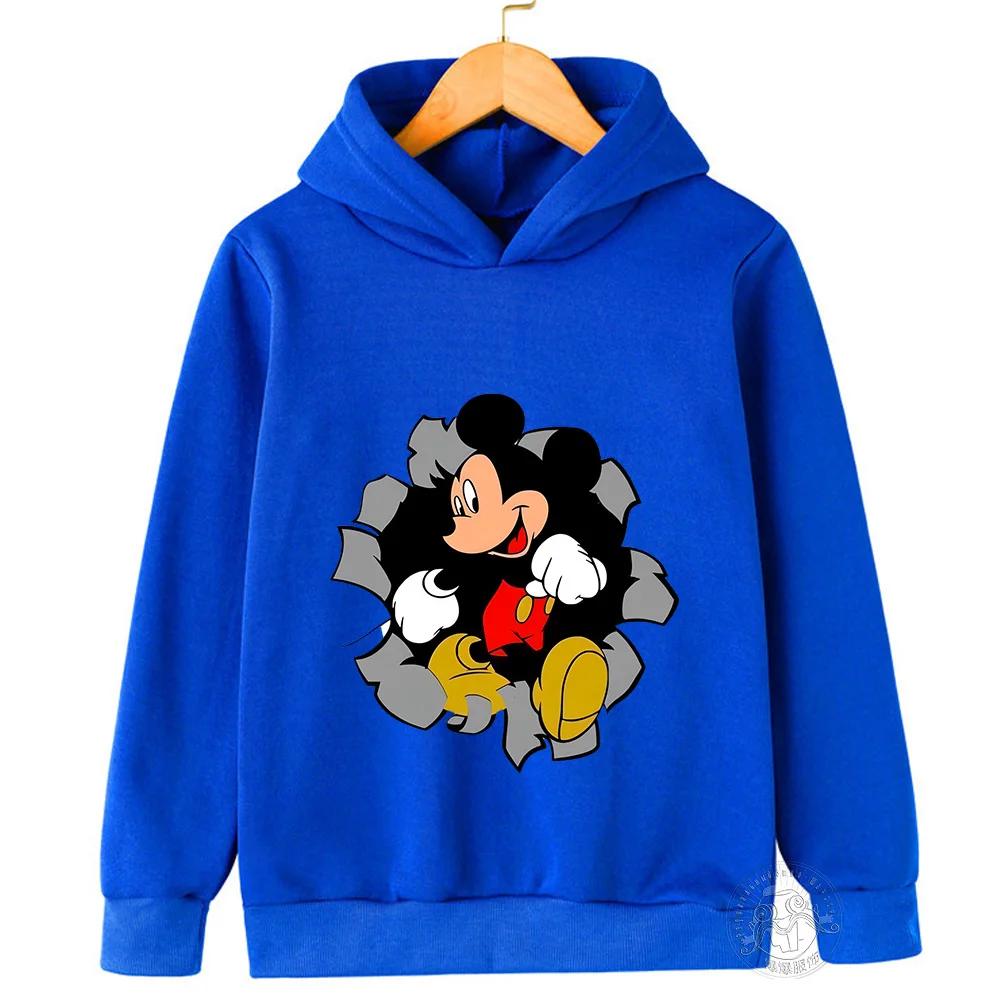 Boys Girls Cartoon Cute Disney Mickey Printed Warm Long Sleeve Top Fall and Winter Casual Fashion Children Hooded Sweatshirt