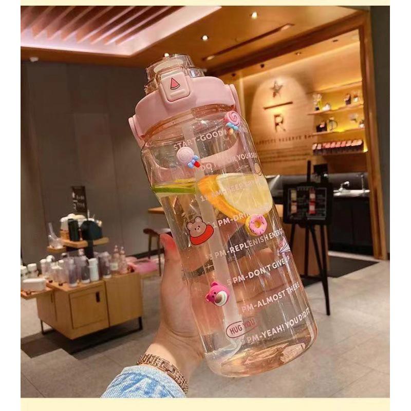 Söt plastkanna med sugrör för sommaren - Stor vattenflaska