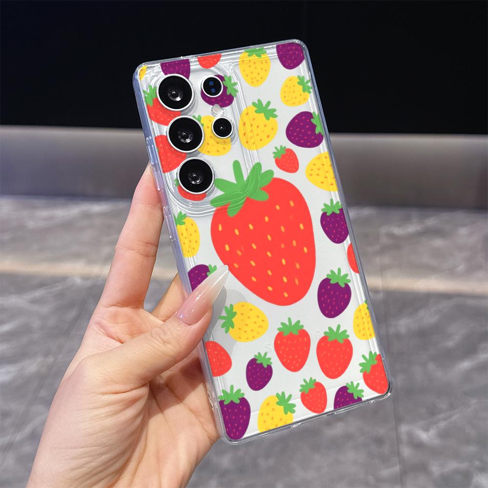 Colorful Strawberry Pattern Phone Case for Samsung Galaxy S26 S25 S24 S23 S22 S21 S20 FE Plus Lucency TPU Protection Cover